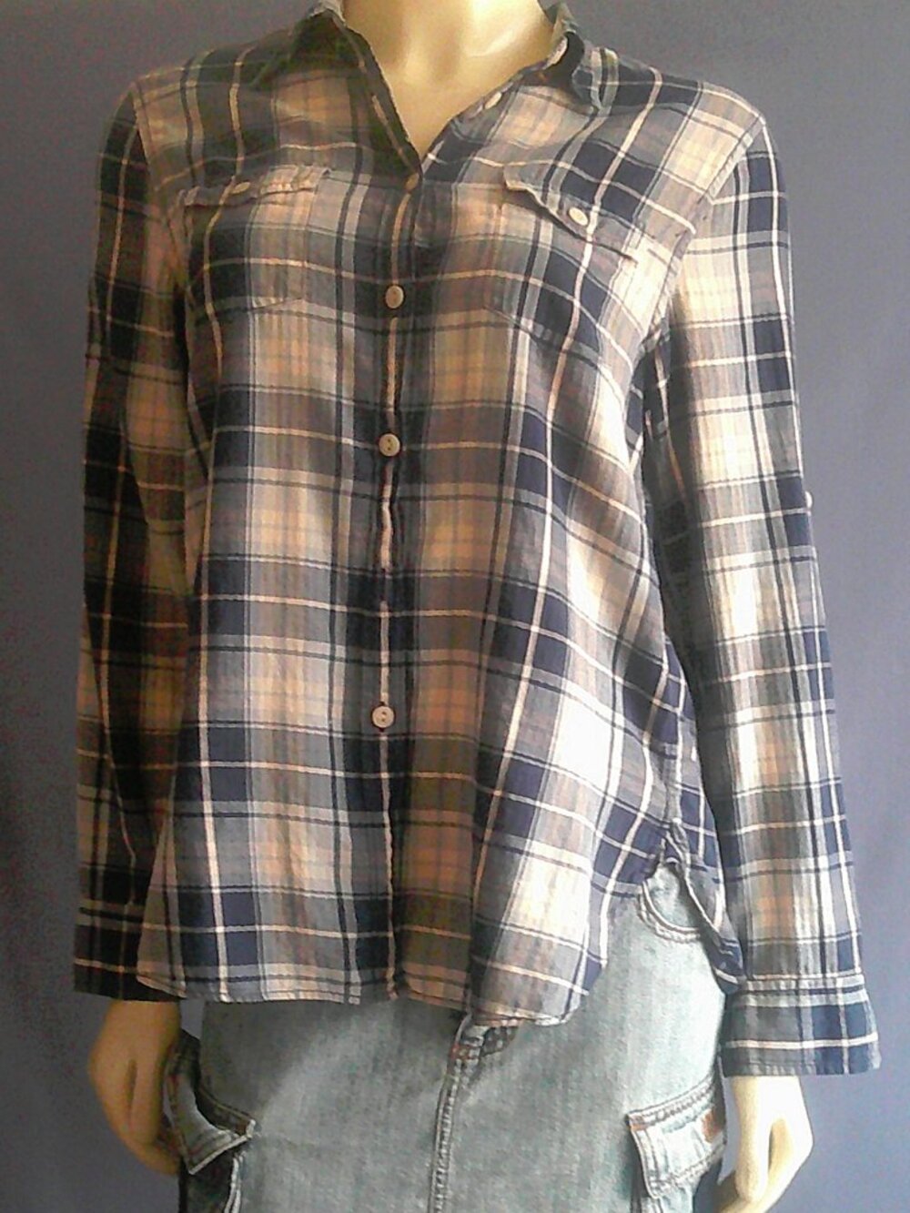 Ralph Lauren Denim & Supply Navy Plaid Cotton Button Down Shirt M